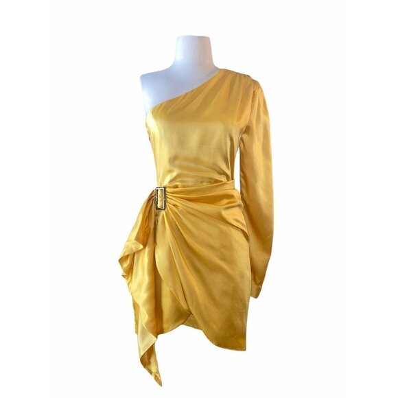 Lovers + Friends Yellow One Shoulder Ana Mini Dress New Satin Cocktail - Picture 4 of 9